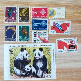 列支敦士登wwf水獭邮票熊猫纪念张等一组如图