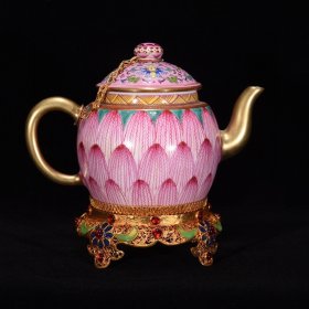 清乾隆掐丝荷叶纹壶古董古玩古瓷器收藏