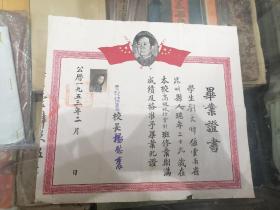 高级银行会计班，刘文锦1953年毕业证书         （加缪）