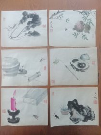 潘君诺(潘然)草虫小品6张，22*17.4*6