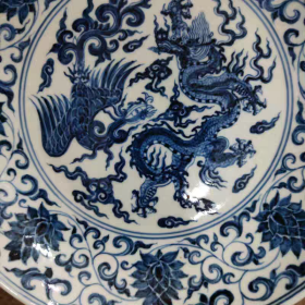 明青花龙凤纹盘