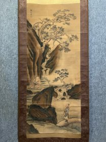 古筆青绿山水人物图，【山本琴谷】 
1811 - 1873（文化八~明治六）63歲。名謙，字 子讓，號痴痴齋。石見國（今島根縣）人。初學多胡逸齋， 又轉師渡邊華山。後成為津和野龜井侯的繪師，兼工山 水、人物