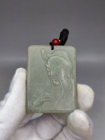 和田玉关公挂件。玉牌。