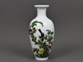 清雍正粉彩花鸟纹赏瓶 古玩古董古瓷器老货收藏