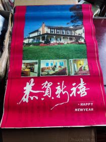 1991年上海人民出版社一版一印塑片双月历外国别墅与室内布置挂历