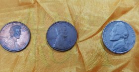 美国硬币镍币5美分币1963年，1975，1979年三枚合售 (实物如图)