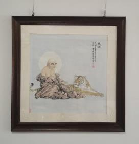 当代画虎名家秦学研写意作品《听经》