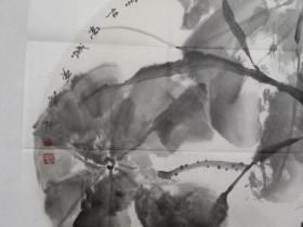 保真书画，王远声《荷香》国画一幅，尺寸68.5×68.5cm，软片。王远声，中国美术家协会会员，炎黄之源中国画院副院长，河南省书画院特聘画家。