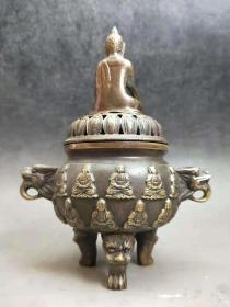大明宣德年制纯铜十八罗汉拜佛祖熏香炉，品如图