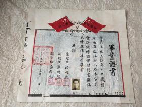 1951年-中国百货公司河南省公司【会计训练班】毕业证书！经理；杨旭东、戴鸿烈