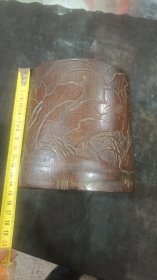 清代刻莲花诗文笔筒