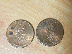 林肯像一美分 2000年+2002年各一枚 两枚合售