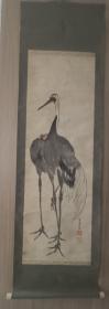 笠陵市隐，双鹤图，纸本纸裱
尺寸185*55画芯130*43