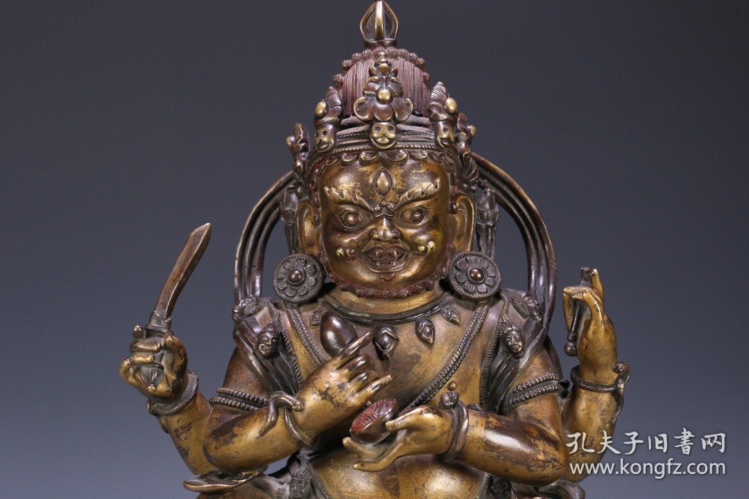 藏传 铜鎏金四臂玛哈嘎拉造像