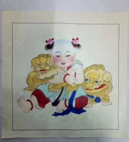 八十年代杨柳青木版套色年画一套6张（37×37㎝） 色彩与艺术结合，寓意深长（事事如意，琴棋书画，岁岁平安 福在眼前……）