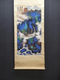 旧藏 刘海粟 精品纸本泼彩山水立轴 画心尺寸67x137厘米