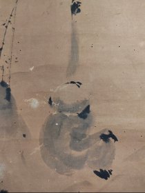 狩野尚信（1607-1650）墨梅猿猴图 手绘 古笔 茶挂 南画 日本画 挂轴 国画 文人画 文人茶室 精品