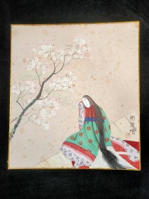 日本回流: 明道手绘 樱花歌妓 浮世绘 仕女卡板画