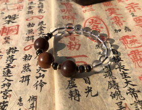 女款水晶配雷击枣木道系手珠手串，聻越出品，下单请务必备注好自己的手围