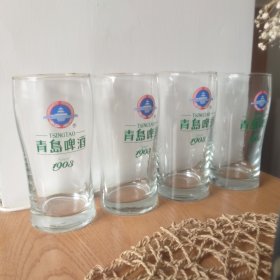 青岛啤酒杯合售：8 90年代青岛啤酒广告玻璃杯合售 全新R标识 口径6厘米 高12.6厘米