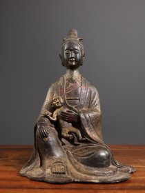 旧藏老铜胎泥金佛像 送子娘娘菩萨坐像 高23.5厘米长17.5厘米宽12厘米重1800克 Y