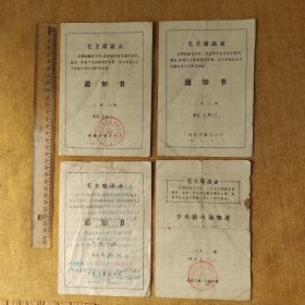 70年代“通知书”4枚 带主席语录 背面有成绩单和评语 折叠式4杖合售（为同一人）看实图。