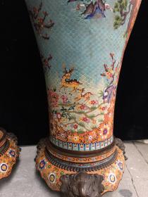 旧藏 铜胎景泰蓝铜胎掐丝珐琅花瓶，高1米23，单个直径45厘米，口径32厘米，一对重150斤，