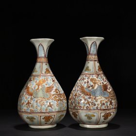 元沥粉描金凤纹八方玉壶春瓶 33*19厘米