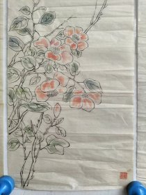 约民国时期老画稿4张，线描花卉，无款有印章不识，每张尺寸60x20厘米 包老保真包手绘