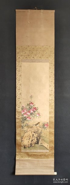 D1163：回流手绘潘素绘花鸟图立轴(日本回流.回流老画.老字画