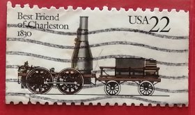 美国邮票 1987年 小本票 机车 火车头 1830年查理斯敦好朋友号 5-2 信销
