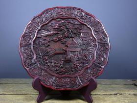 旧藏漆器剔红雕刻盘子赏盘.