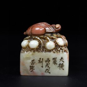 珍藏寿山石俏色巧雕【名震天下】鸣蝉甲虫钮印章