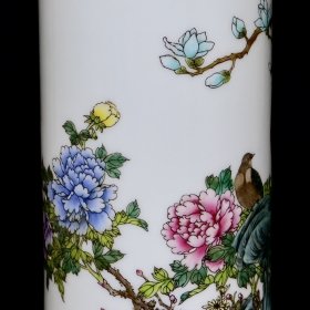 清雍正珐琅彩花鸟纹棒槌瓶 24.5/10厘米