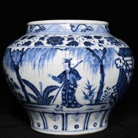 元青花人物故事纹罐，高28cm直径35cm