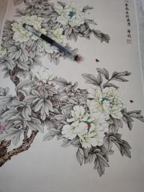 蝴蝶月季花，牡丹花画1张