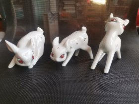 早期567瓷：描金梅花鹿一组3只合售（品相完好）