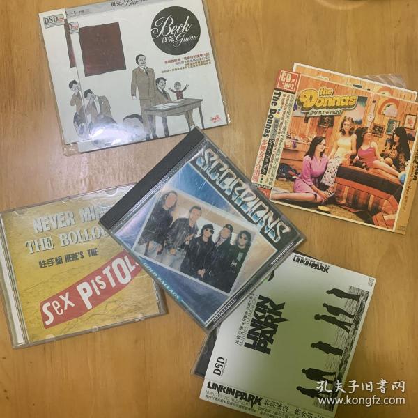 音乐CD。Sex Pistols ,the donnas , linkin park , scorpions ，beck 贝克 一共5张CD盘 ，国内版 ，简装纸片装，处理打包