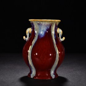 清乾隆郎窑红曜变象耳尊 高18.5厘米 宽13.5厘米
