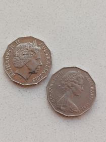 澳大利亚银币硬币50分 1982年+2013年两枚合售 澳洲钱币
