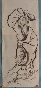 【918】民国时期，仙人图，吕洞宾，纸本画稿，尺寸67✘28。