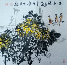 朱鲁平花鸟1一幅69x69纸本软片。保真包退。