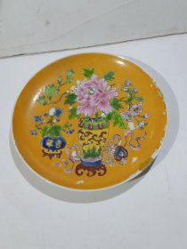 民国粉彩吉祥富贵平安赏盘(大清乾隆年制寄托款)直径20.5cm