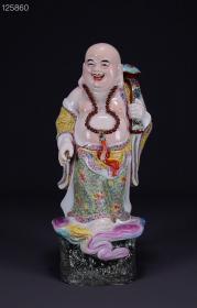 旧藏陶瓷美术大师曾龙昇作粉彩如意罗汉站像