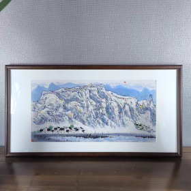 吴冠中 山脚渔村 镜框48x93厘米茶室书房挂画 已配框实物拍（画芯）价