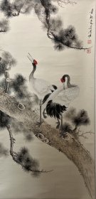 A224. 旧画立轴，爱新觉罗溥佐款，《松鹤延年》。