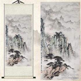 风水靠山丝绸画聚宝盆丝绸卷轴挂画转运招财国画办公室中堂山水画