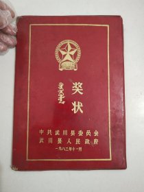 八几年中共武川县人民政府奖状