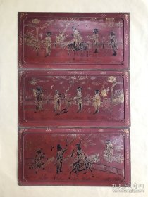 民国古典戏曲题材楠木漆画板3块一套：韩文光告秦岭（1927年顺兴号作）