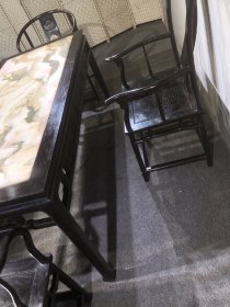 紫檀镶云石茶桌六件套